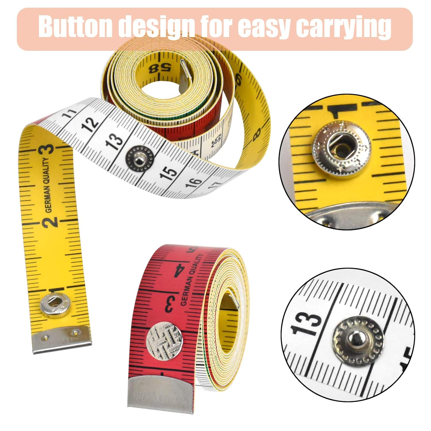 Measuring Tape 3 Pack Body Measuring Ruler, 60Inch/150Cm, Body Measuring Tape, Double Scale Body Measuring Tape with Snap Button, Soft Body Tape Measure, for Sewing, Tailor, Measurement image number 1