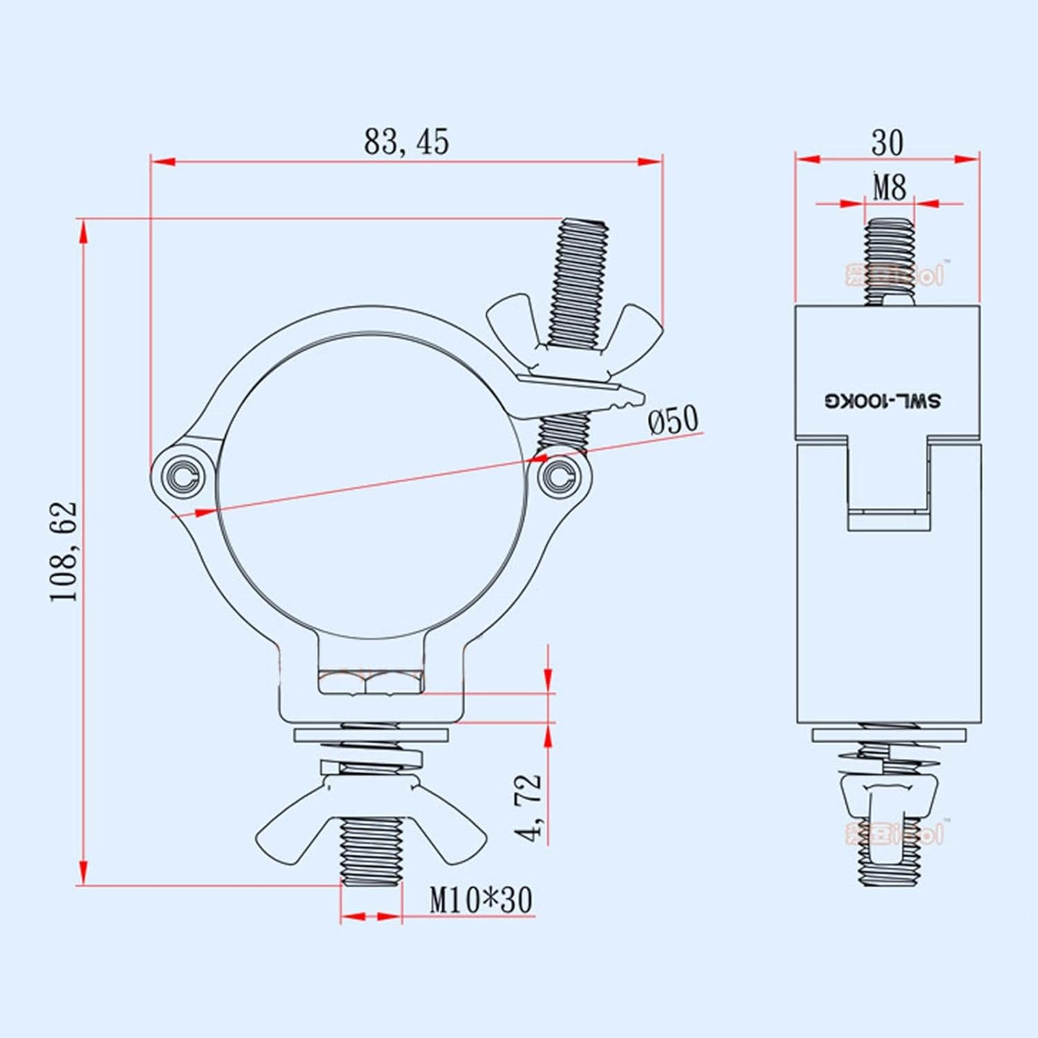 Magideal Heavy Duty Stage Lights Clamps, 220 Lb Aluminum Alloy Clamps, Fits 48-51Mm for DJ Lighting, Black
