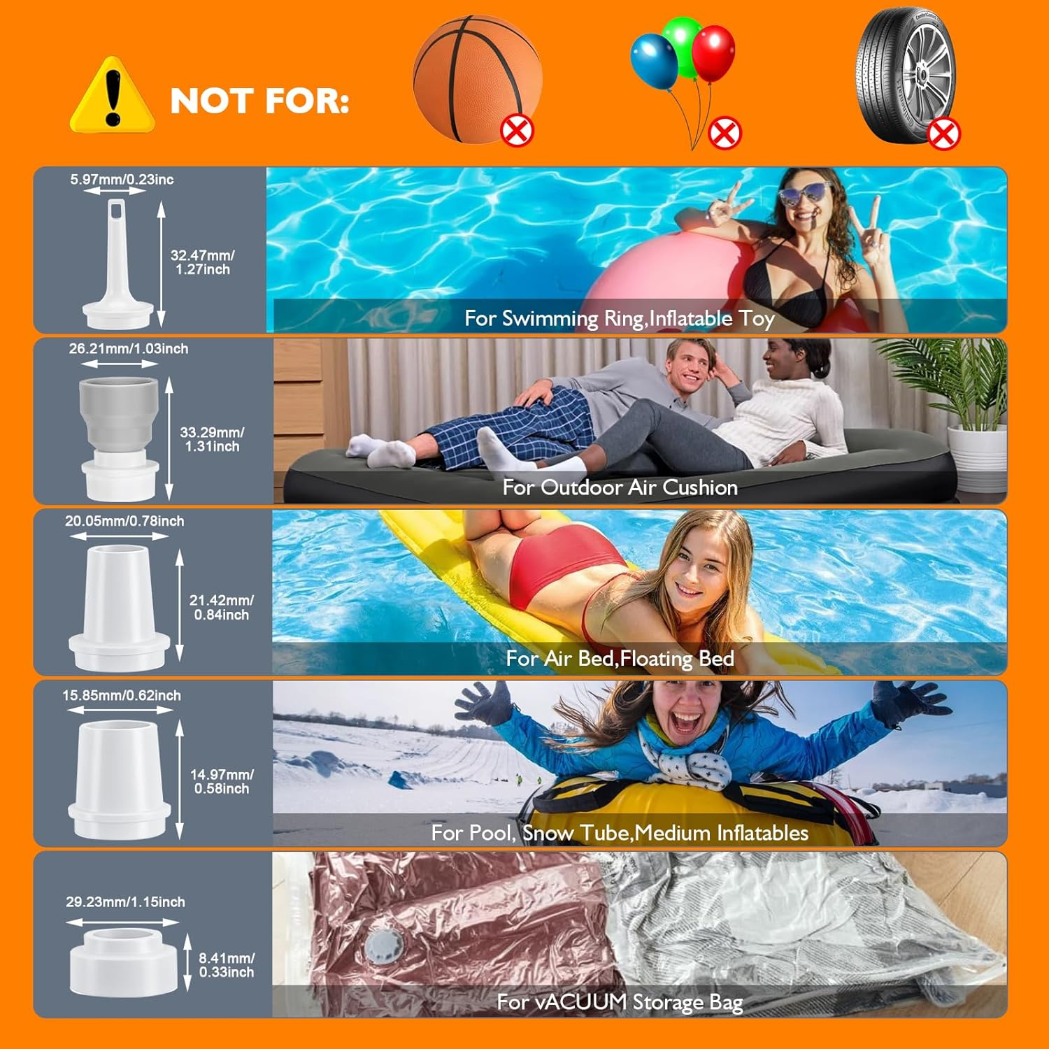 AGPTEK Air Pump for Inflatables,5.5Kpa Portable Air Pump with Led Light,1600Mah Rechargeable Battery and Magnetic Design Mini Pump Camping Light 5 Nozzles for Air Mattress, Inflatable Float - Grey image number 7