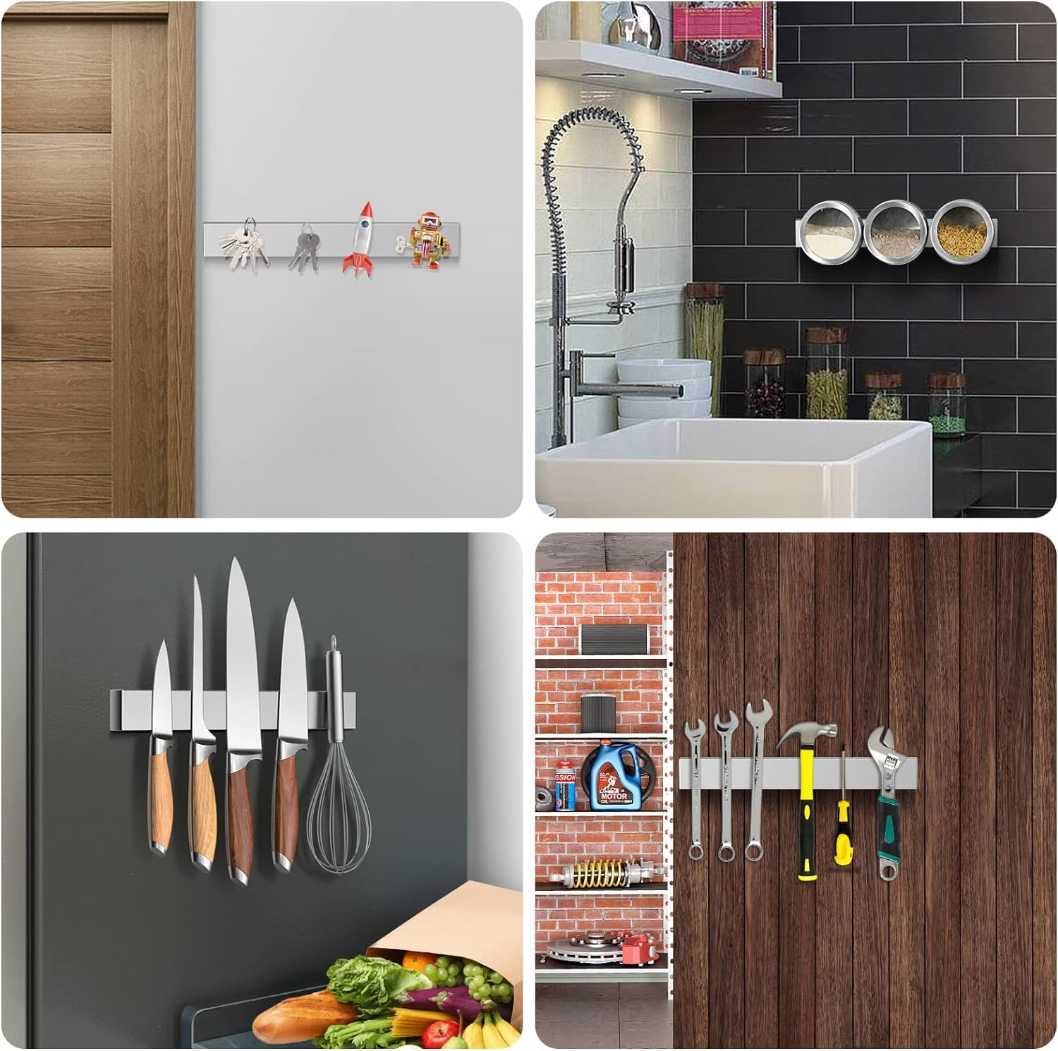 Ninonly 30 CM Magnetic Knife Holder for Refrigerator, Stainless Steel Double Sided Magnet Knife Strip for Wall, No Drilling Magnetic Knife Rack with Powerful Magnetic Pull Force Fridge Applicable image number 6