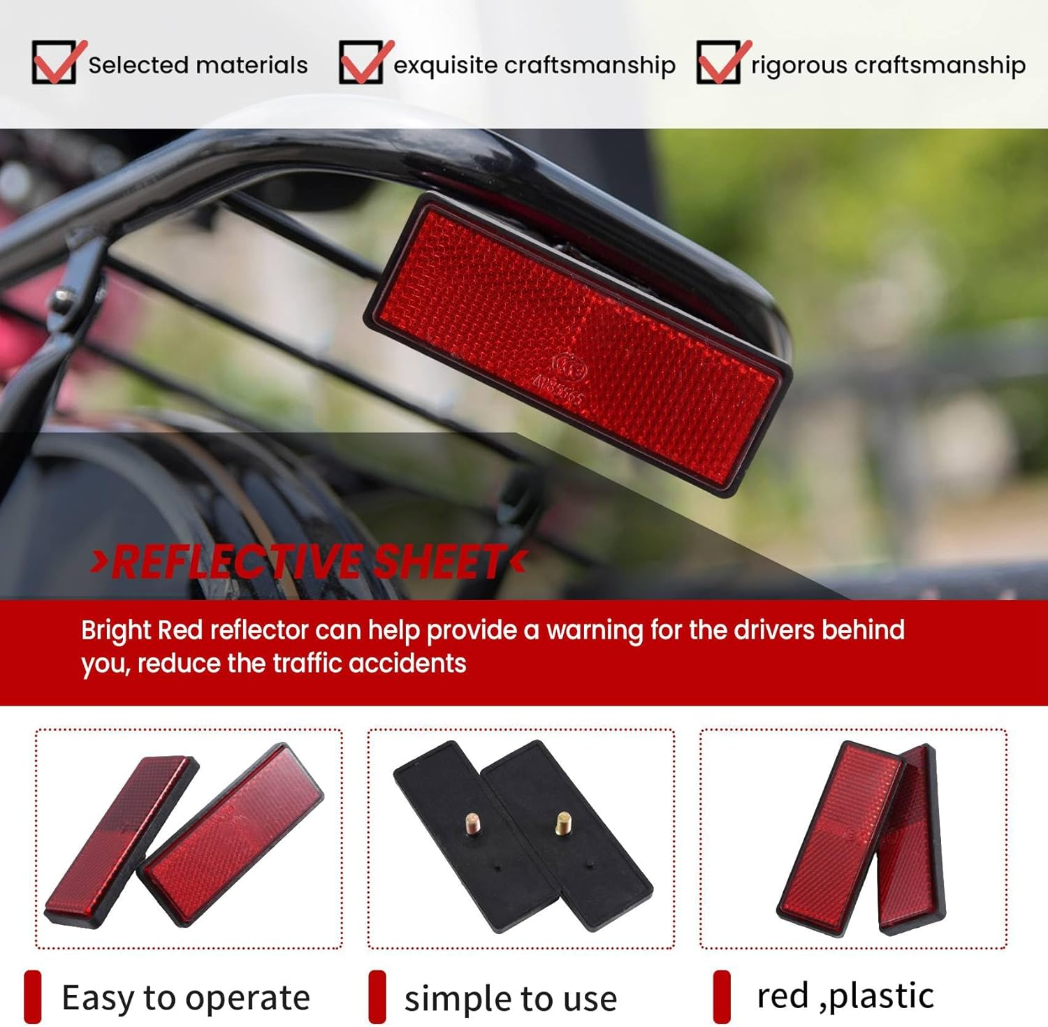 Rectangle Red Reflectors Universal for Motorcycles ATV Bikes Dirt Bikes image number 1