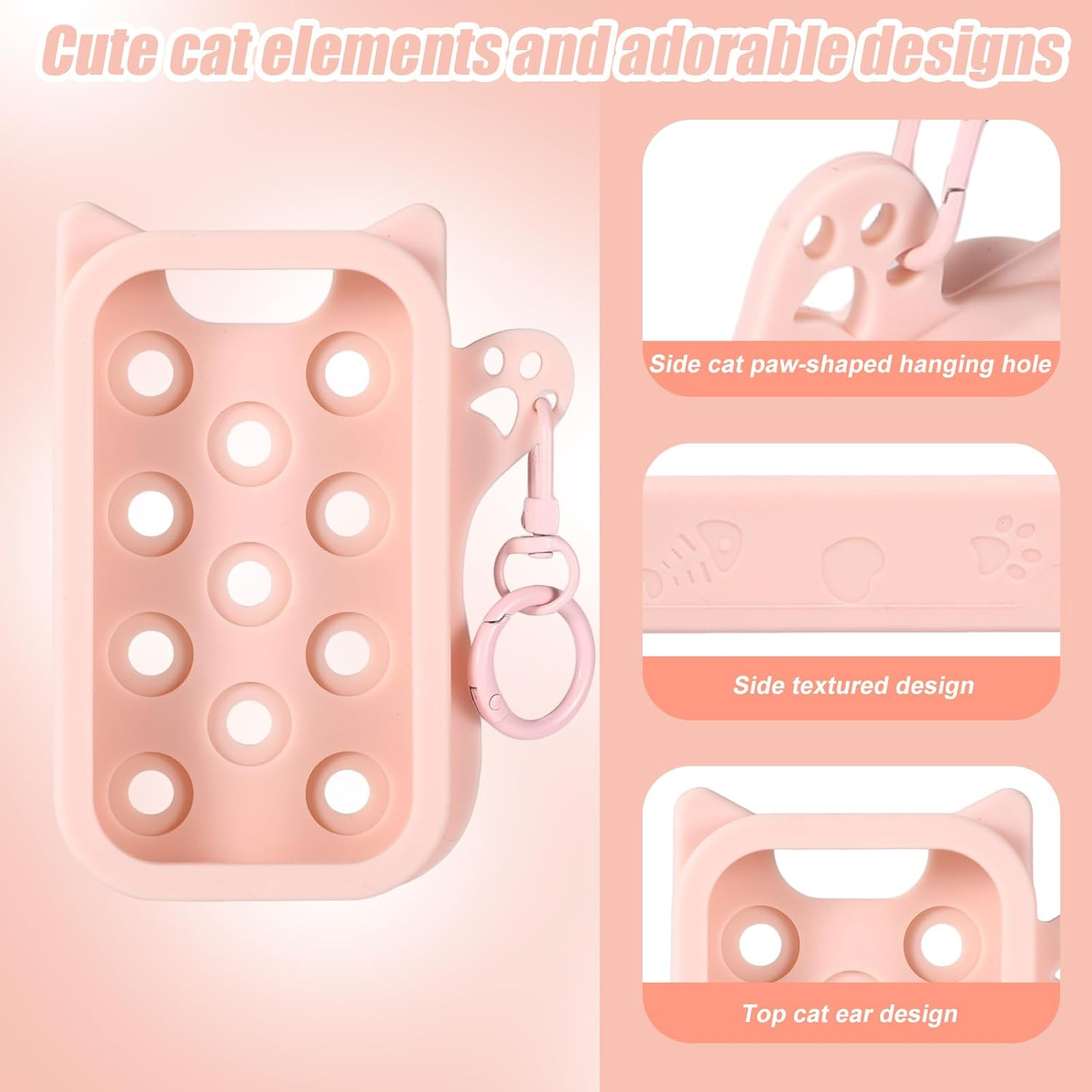 Sinbana Silicone Case for Touchland Power Mist & Glow Mist 30 Ml, Cute Cat Protective Case with Key Ring, Practical Accessory for Hand Sanitiser Spray, Hole Design, No Charm (Pink) image number 5