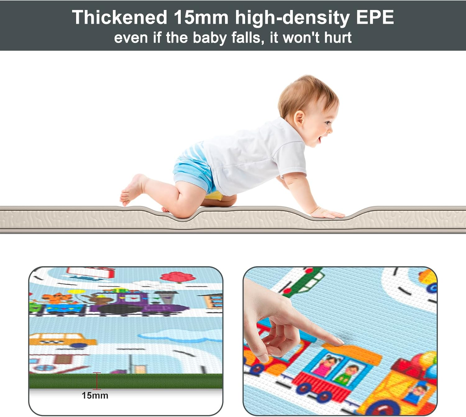 VANCLE Baby Play Mat, 127Cm X 127Cm Playmat, Folding Portable Waterproof Double-Sided Crawling Mat for Infants and Toddlers image number 6