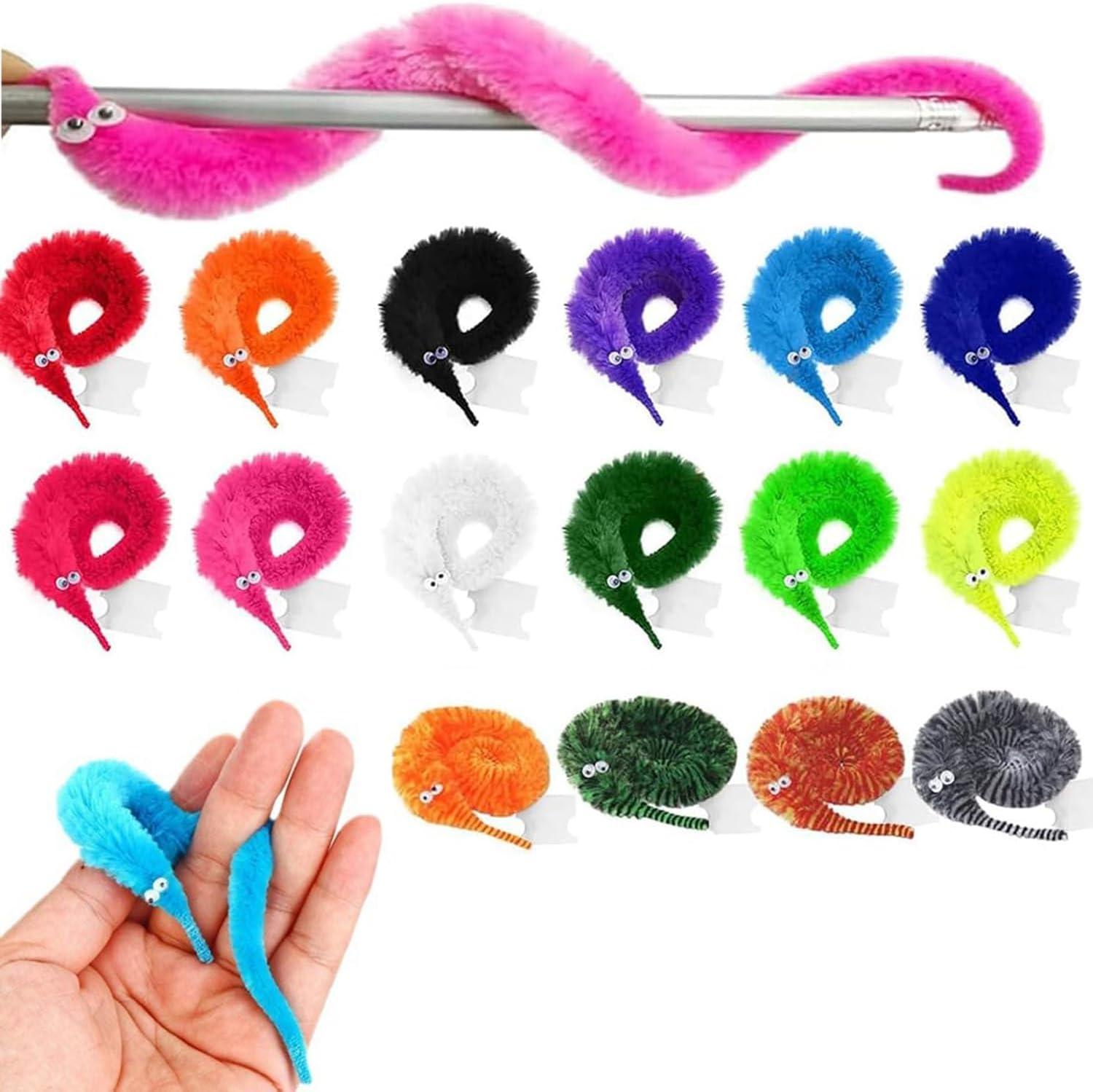 BEANPRECOY 16PCS Magic Worm Toys, Cat Toy, Colour Invisible Twisty Caterpillar, Fuzzy Worms on Strings Trick Toys, Worm Trick Toys,Wiggly Twisty Fuzzy Worm for Party Supplies and Teasing Cats image number 2