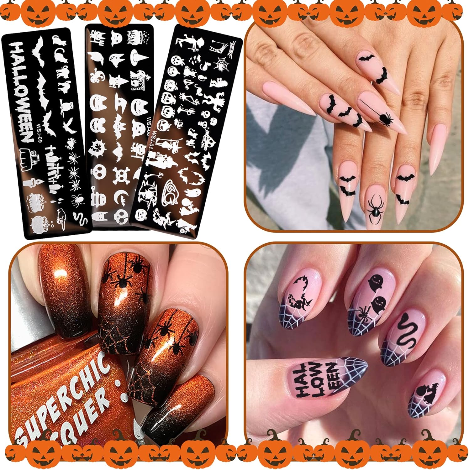 10Pcs Halloween Nail Stamp Plate Kit, 6Pcs Nail Art Image Templates 2 Stamper 2 Scraper Pumpkin Bat Witch Spider Owl for DIY Holiday Nail Art Stamping Stencils Design(Halloween Style) image number 4