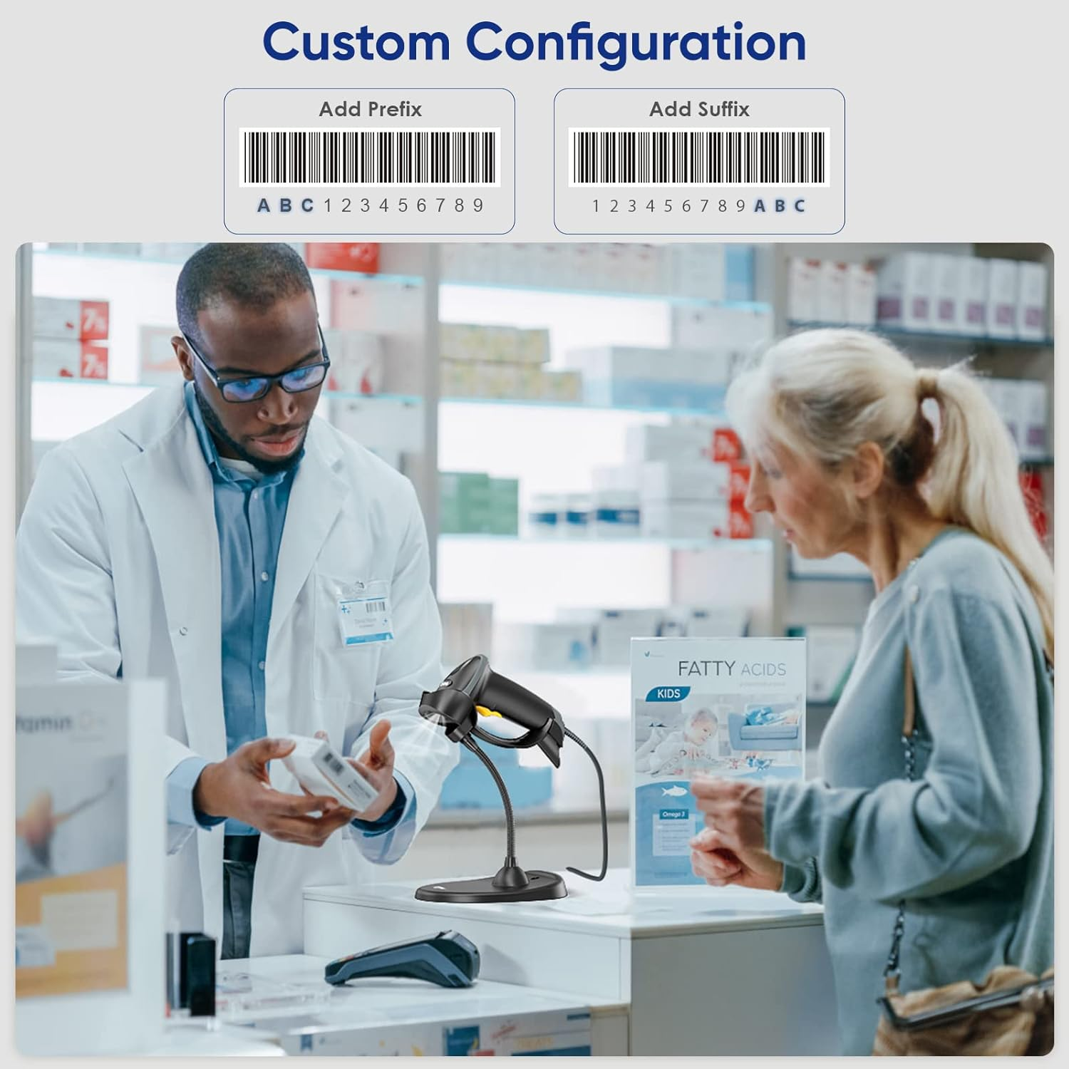 Eyoyo Handheld 2D Barcode Scanner with Gooseneck Stand, Automatic USB Wired QR Code Scanner Bar Code Reader Support Screen Scanning for PC POS System Library Store Supermarket Check-Out, Inventory&hellip; image number 1