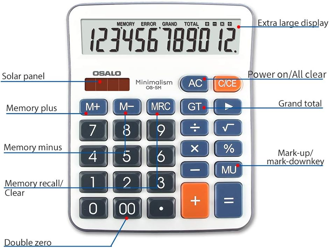 OSALO Calculator Large Buttons Large Display 12 Digit Big Desktop Office Calculator (OS-5M) image number 5