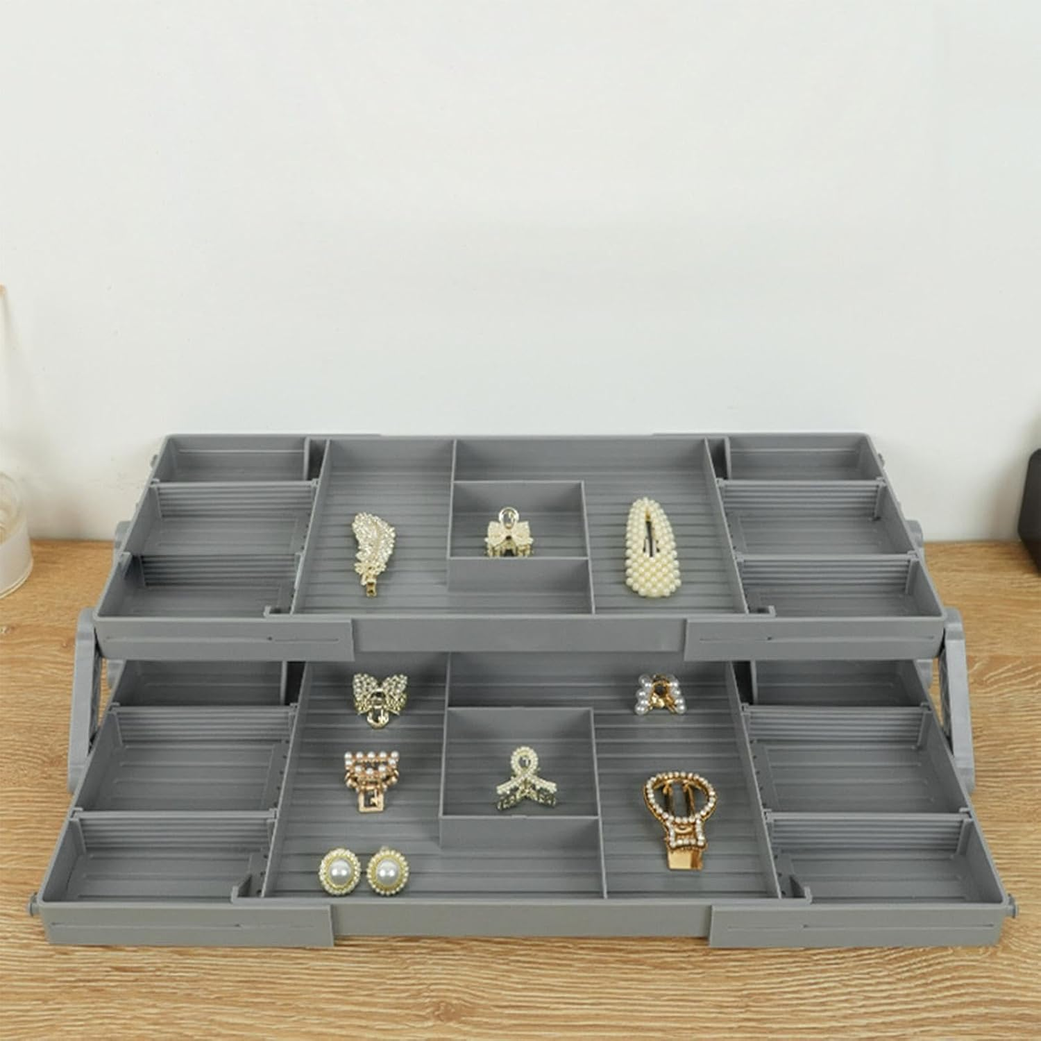 Expandable Drawer Organizer, Nightstand Vanity Desk Jewelry Cosmetic Divider, Foldable Makeup Desk Storage Holder, Space-Saving Solution, Sturdy ABS Material image number 4