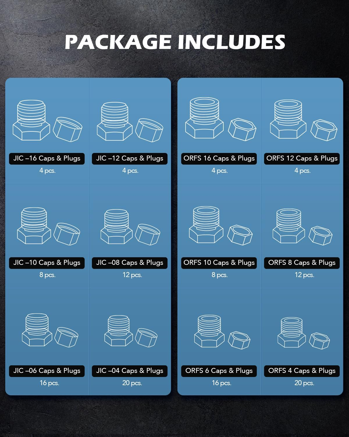 ZELCAN JIC and ORFS Industrial Hydraulic Cap and Plug Hose Tube and Pipe Fitting Kit Cap and Plug Kit with Galvanized 45# Steel and Precision Threading in ORFS and 37&deg; Dash Sizes 4 6 8 10 12 16 image number 5