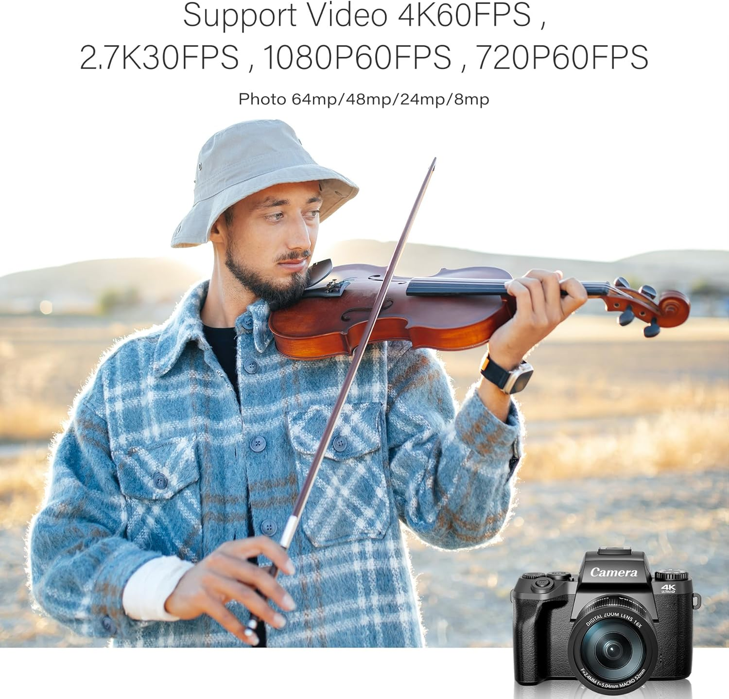 Saneen Digital Camera for Photography, 4K 64MP Wifi Touch Screen Vlogging Camera with Flash, 32GB Micro Card, Lens Hood, 3000Mah Battery, Front and Rear Cameras, 4&Prime;Big Screen, Hot Shoe Interface-Black image number 4