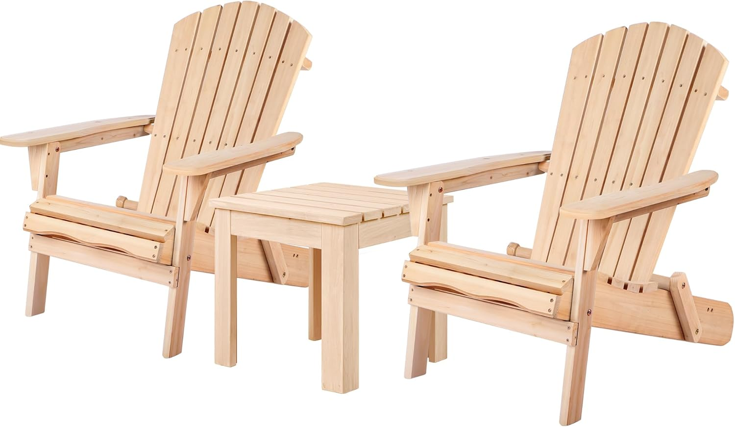 ALFORDSON 3Pcs Wooden Muskoka Adirondack Chair and Desk, Fir Wood Lawn Furniture Seater for Patio Garden Porch, Slatted Beach Armchair Lounge, 180Kg Weight Capacity, White Color