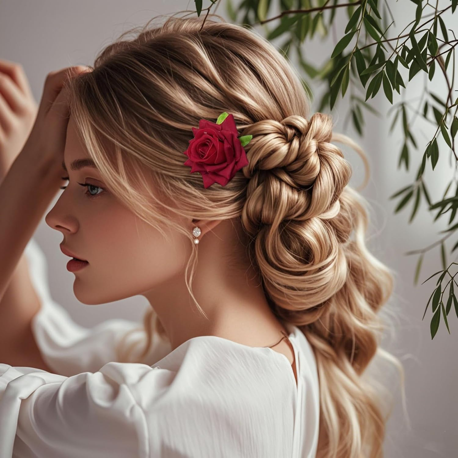 Pack of 3 Rose Hair Clips Flower Hair Clips Rose Brooch Flower Clips for Women Girls Carnival Party Wedding image number 2