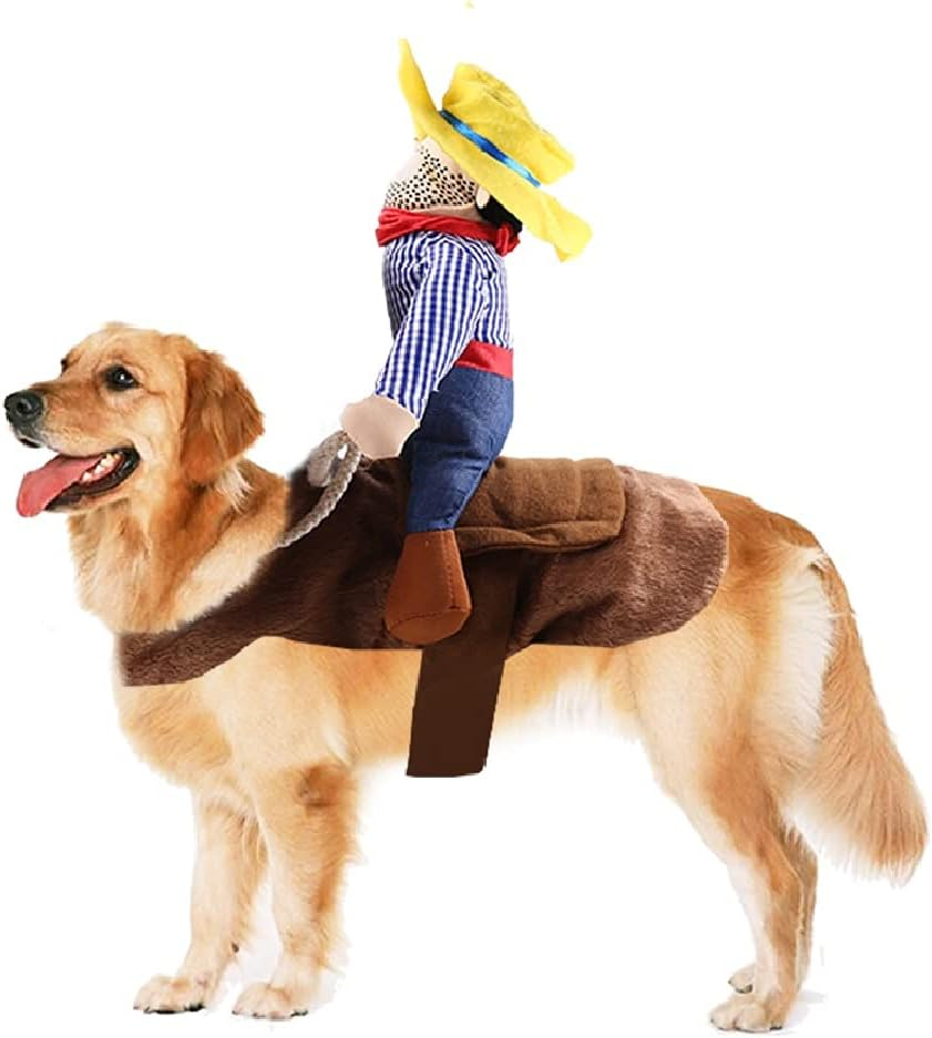 Halloween Cowboy Dog Cat Costume Clothes Novelty Funny Pets Party Cosplay Apparel Dog Riders Clothing (L(Chest:19.68"-27.55")) image number 4