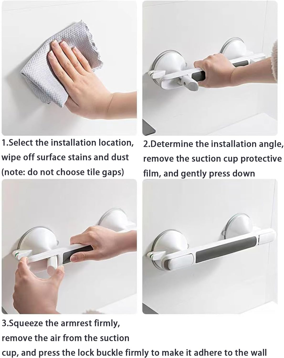 12 Inch Shower Handle Suction Cup Grab Bar for Shower Elderly and Disabled Bath Safety Assist Device Bathroom Safety Handrail image number 4