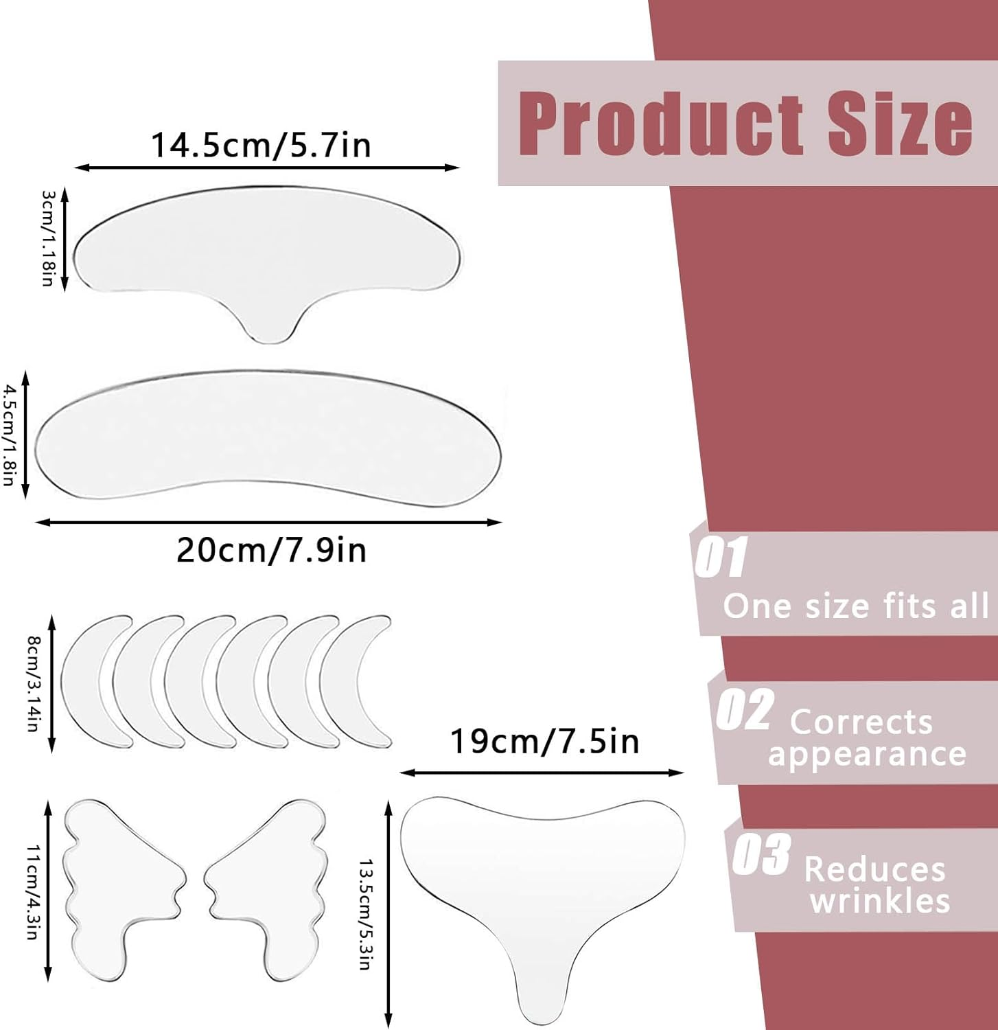 11Pcs Silicone Wrinkle Patches, Reusable Chest Wrinkle Patches, Neck Patches for Wrinkles, anti Wrinkle Silicone Patch for Chest Forehead Eye Neck (11) image number 3