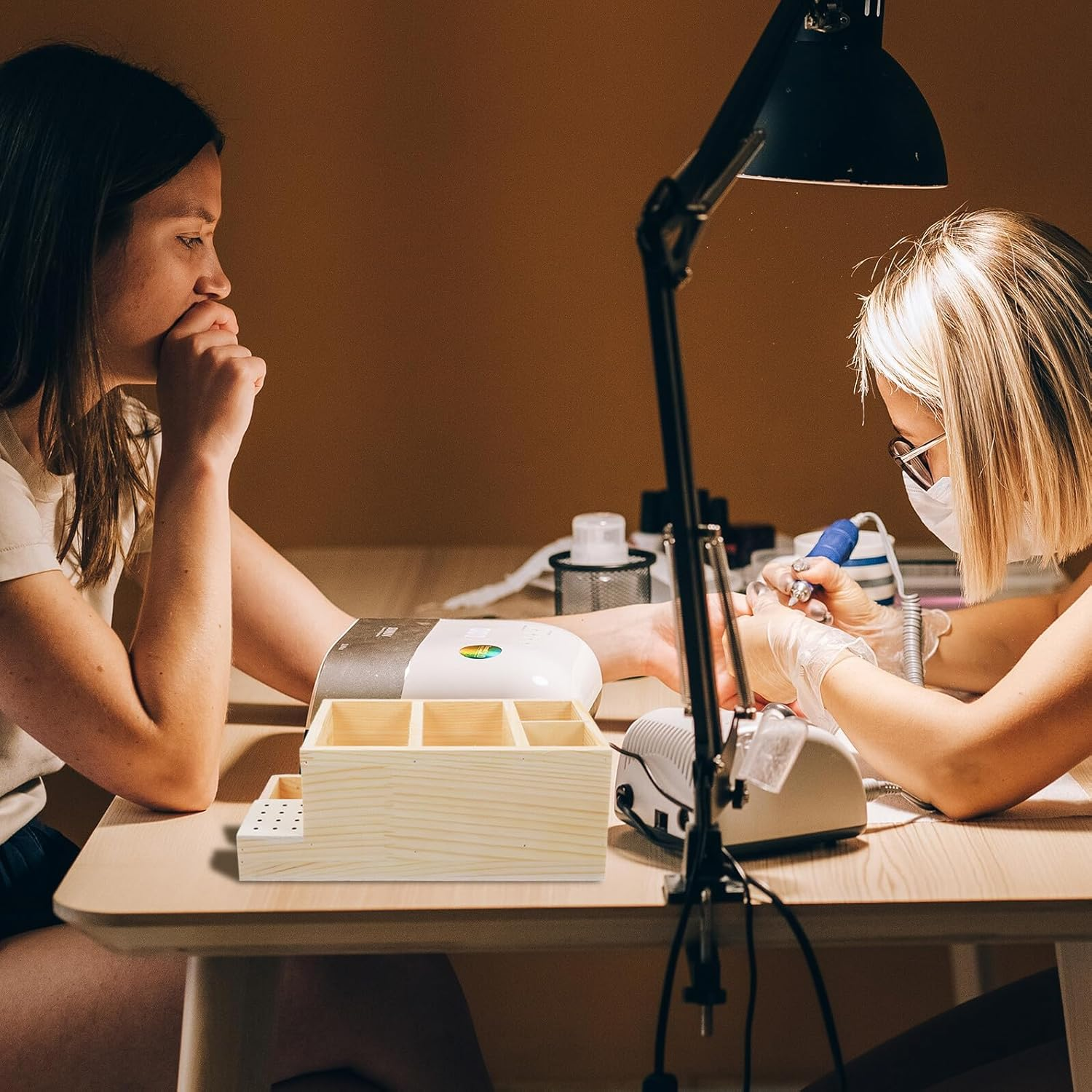 DONFAMDS Nail Drill Bits Storage Holder Nail Drill Bit Organizer Box for Manicure Tools Desktop Storage Premium Wood Material for Salon and Home Use