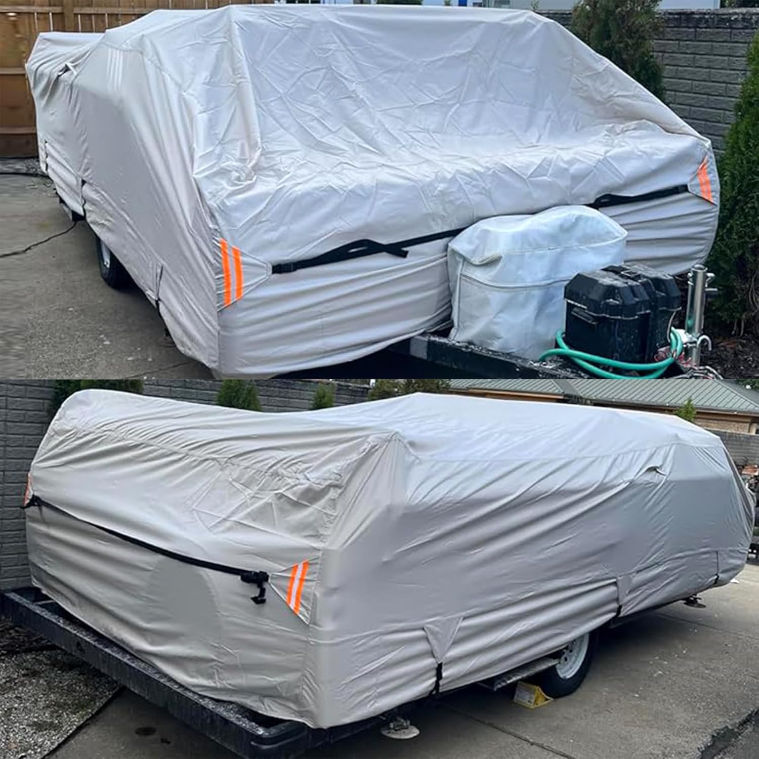 True 900D Oxford Tearproof Anti-Scratch Pop up Camper Tent Trailer Cover 100% Waterproof Anti-Uv Folding Camping Trailer RV Cover with 7 PCS Reinforced Windproof Straps for Motorhome (Gray, 12'-14') image number 6