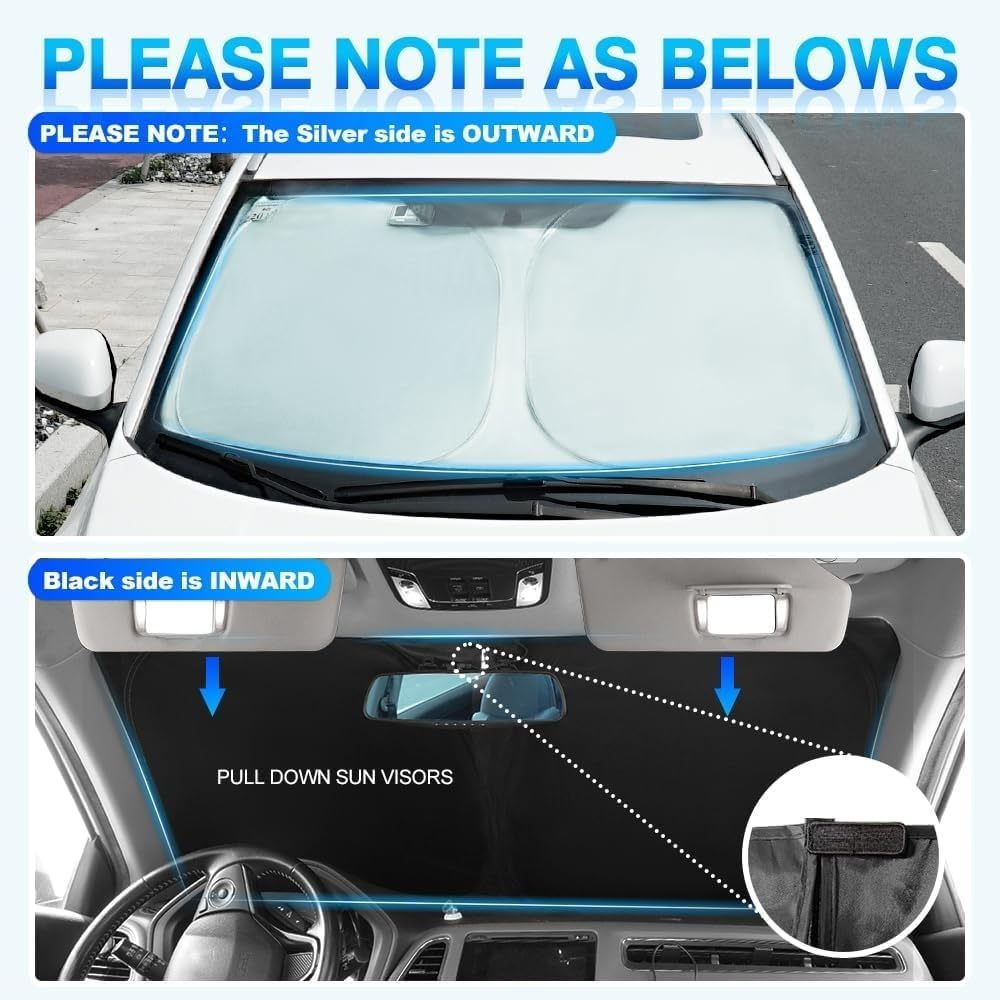 Windshield Sun Shade Fit for Chevrolet/Chevy Silverado 1500 2019-2024 2025 Accessories, Foldable Window Shade Sun Visor Blocks UV Rays image number 3