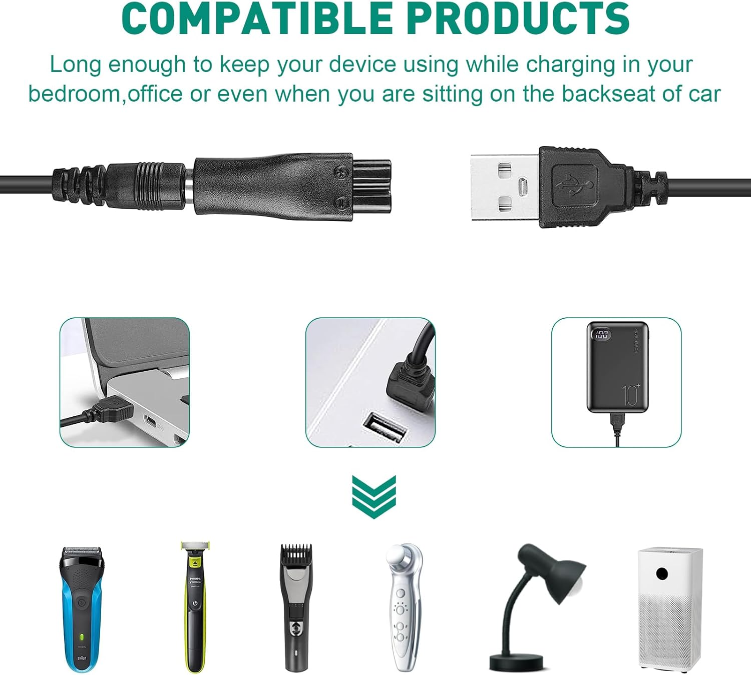 GDWD 5V USB Shaver Charger for Shaver, 7 Plug Multifunctional Power Supply Replacement USB Adapter Set for Electric Hair Clipper, Shavers, Table Lamp, Cosmetic Instrument, Air Purifiers image number 5