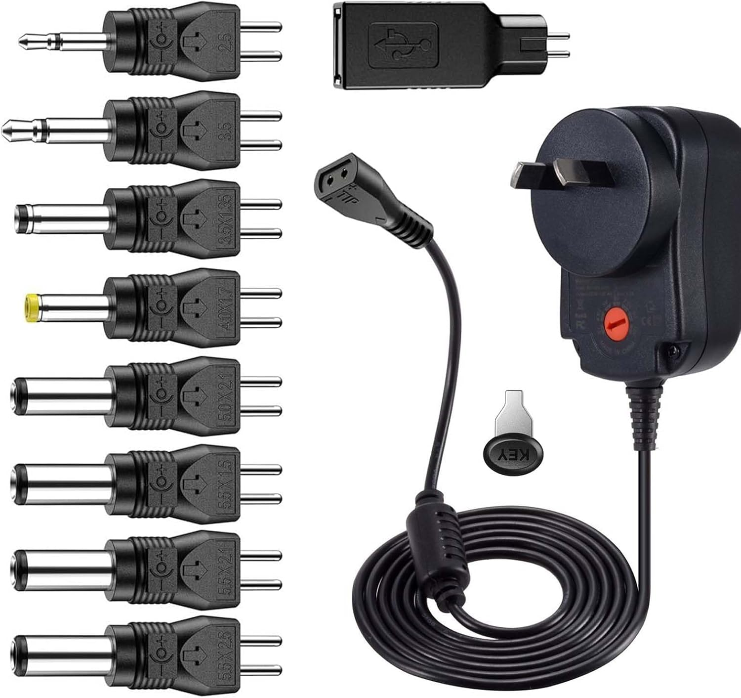 Reversible Polarity 12W Universal 3V 4.5V 5V 6V 7.5V 9V 12V Regulated Multi Voltage Switching Replacement Power Supply Adapter Charger for Keyboard Routers Speakers Pedals CCTV Cameras TV Box Audio image number 6