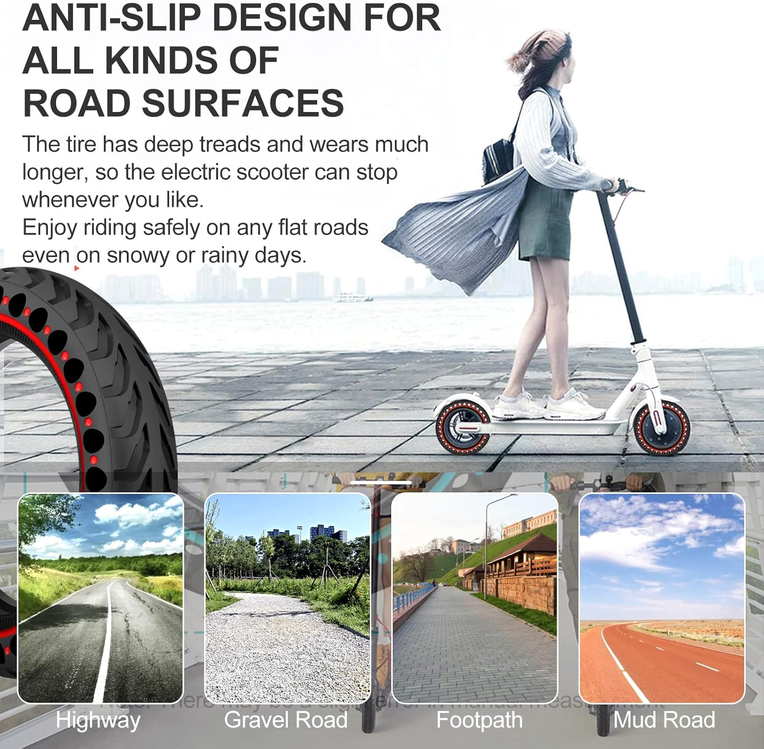 BANGTING 2 Pieces 8.5 Inch E Scooter Solid Tyres, 8 1/2 X2 Solid Rubber Tyres, 50/75-6.1 Replacement Tyres for Xiaomi Pro 2 / M365 / M365 Pro / 1S / 3/3 Lite / Essential and All 8.5 Inches. Scooter Tyres. (Red) - Black (No Tools) image number 6