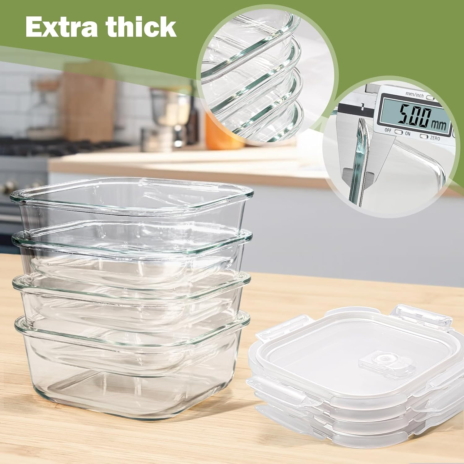Glass Food Storage Containers 24 Oz, Small Glass Meal Prep Containers, Oevn, Microwave & Freezer Safe Glass Containers with Lids, 3 Cup Glass Containers for Salad, Soup, Lunch, Kitchen, Travel, 4 Pack image number 5
