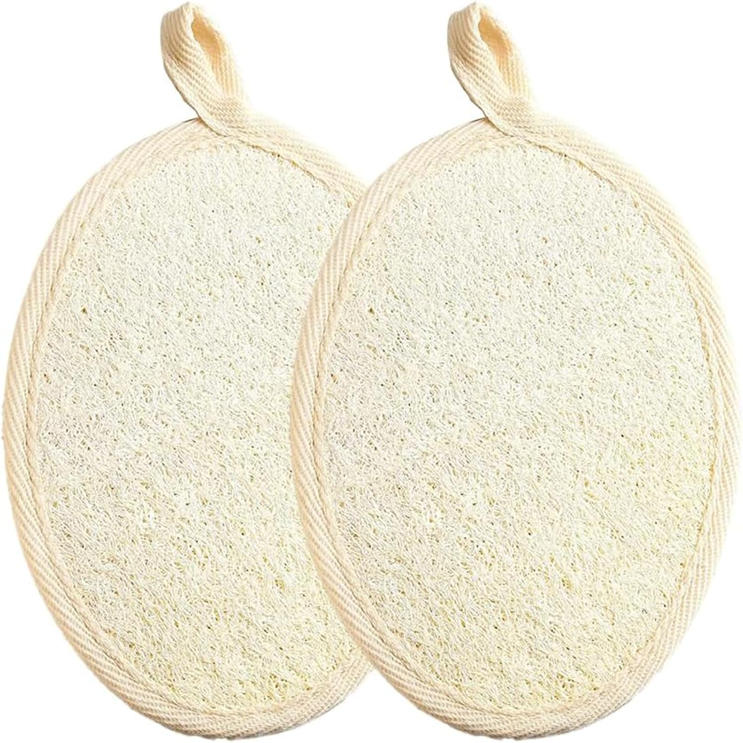 2Pcs Natural Loofah Sponge, Premium Exfoliating Body Scrubber for Women & Men Ideal Shower Scrubber for Body Perfect for Exfoliation, Cleansing, and Gentle Skin Care (White)