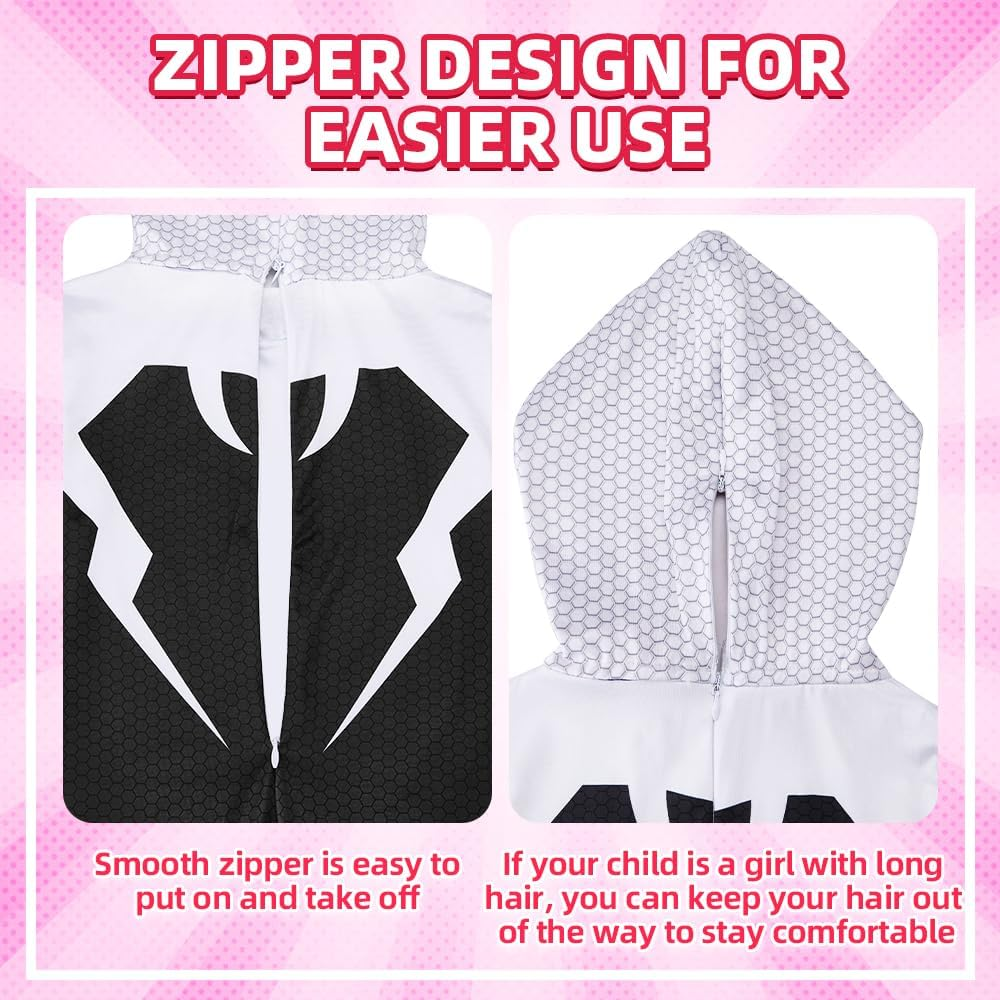 Slowton Girls' Superhero Halloween Costume, Superhero Hooded Bodysuit with Pull on Mask for Halloween Dress up Super Hero Cosplay image number 4