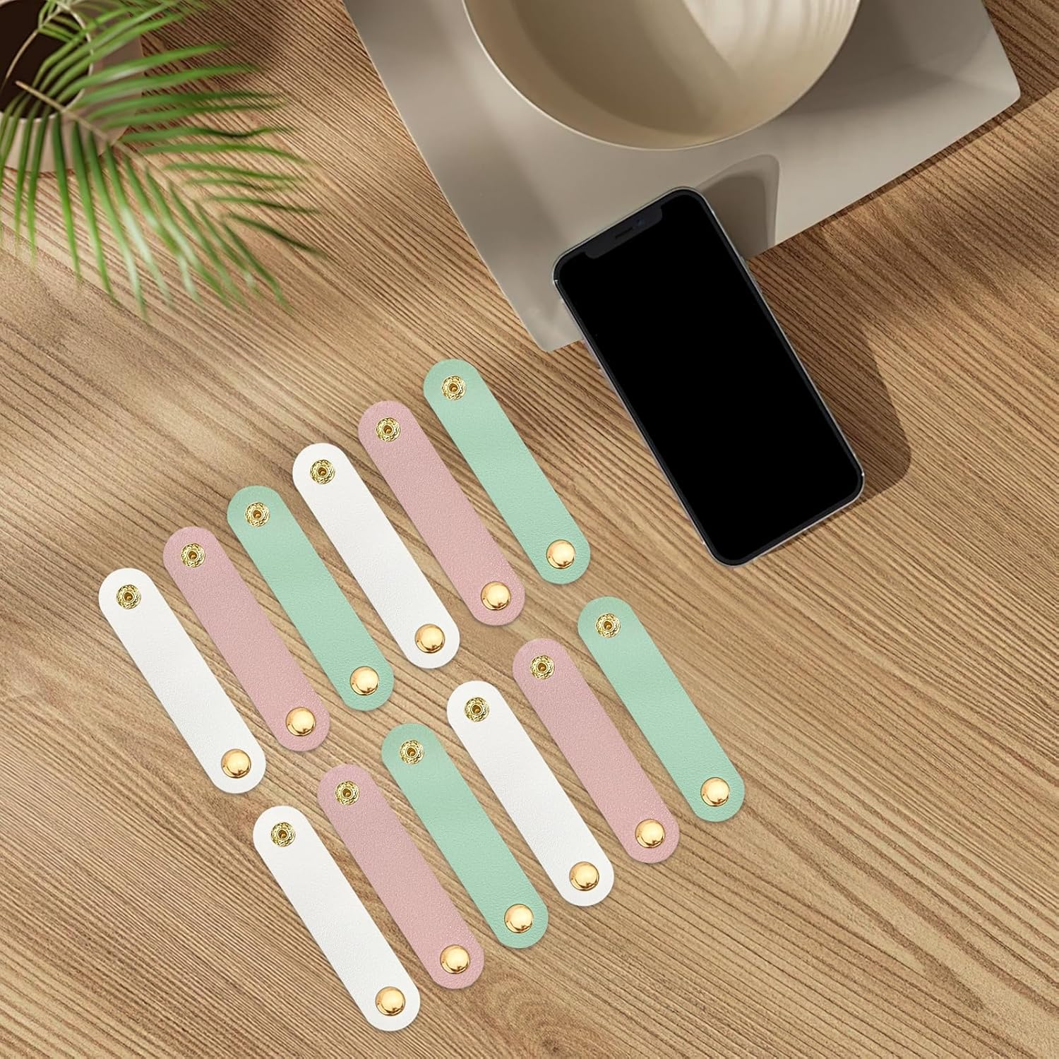 15 PCS Leather Cord Organizer, Reusable Cord Holder, Phone and Headphone Cord Organizer, Cord Holder for Travel Organizer USB Holder Cord Holder Snap Closure (Colorful)