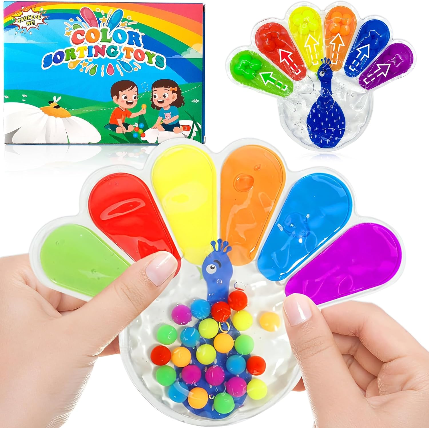 Peacock Color Sorting Toys Sensory Toys: Color Matching Sensory Calm down Toy, Fine Motor Skill Games Learning for Toddlers, Preschool Learning & Educational Montessori Toy for Kids Boys Girls ADHD