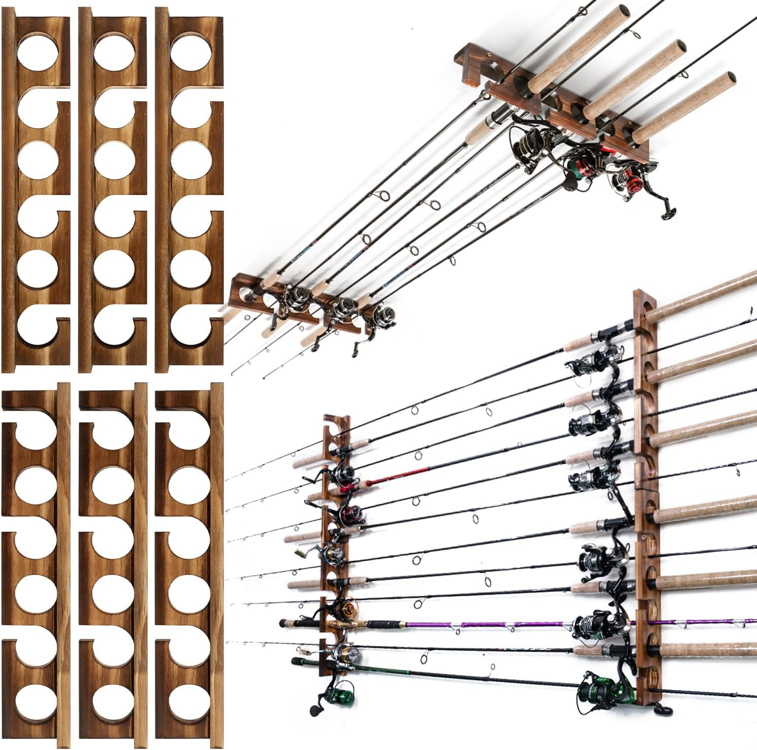 Ghosthorn 4 Sets Holds up to 24 Rods Fishing Pole Rod Racks Wall or Ceiling Mounted Fishing Rod Holders for Garage Storage Organizer Fishing Gear Equipment Gifts for Men Women image number 4