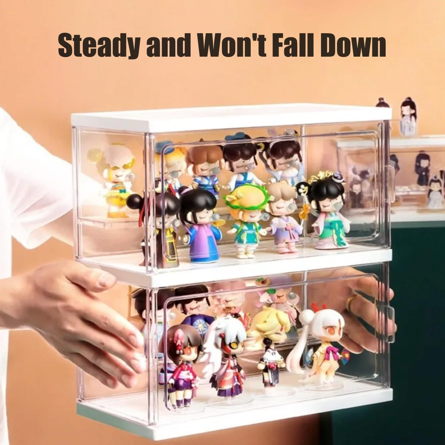 Toy Display Storage Box Acrylic Clear Display Case PET Transparent Case Figure Display Dust-Proof Cabinet Doll Toys Organizer Case Countertop Cube with Removable Ladder (Large - One Layer) image number 2