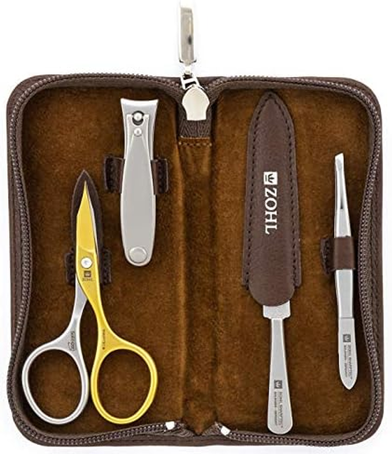 ZOHL Solingen Travel Manicure Set with Self-Sharpening Manicure Scissors in Brown Leather Case Made in Germany (PRE-S44) image number 4