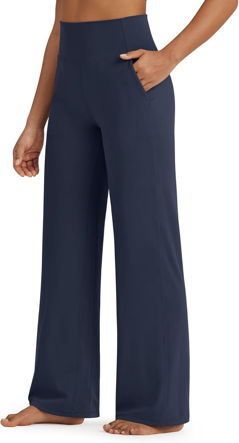 G4Free Wide Leg Pants Woman Yoga Pants with Pockets (Dark Navy,S,33") image number 5
