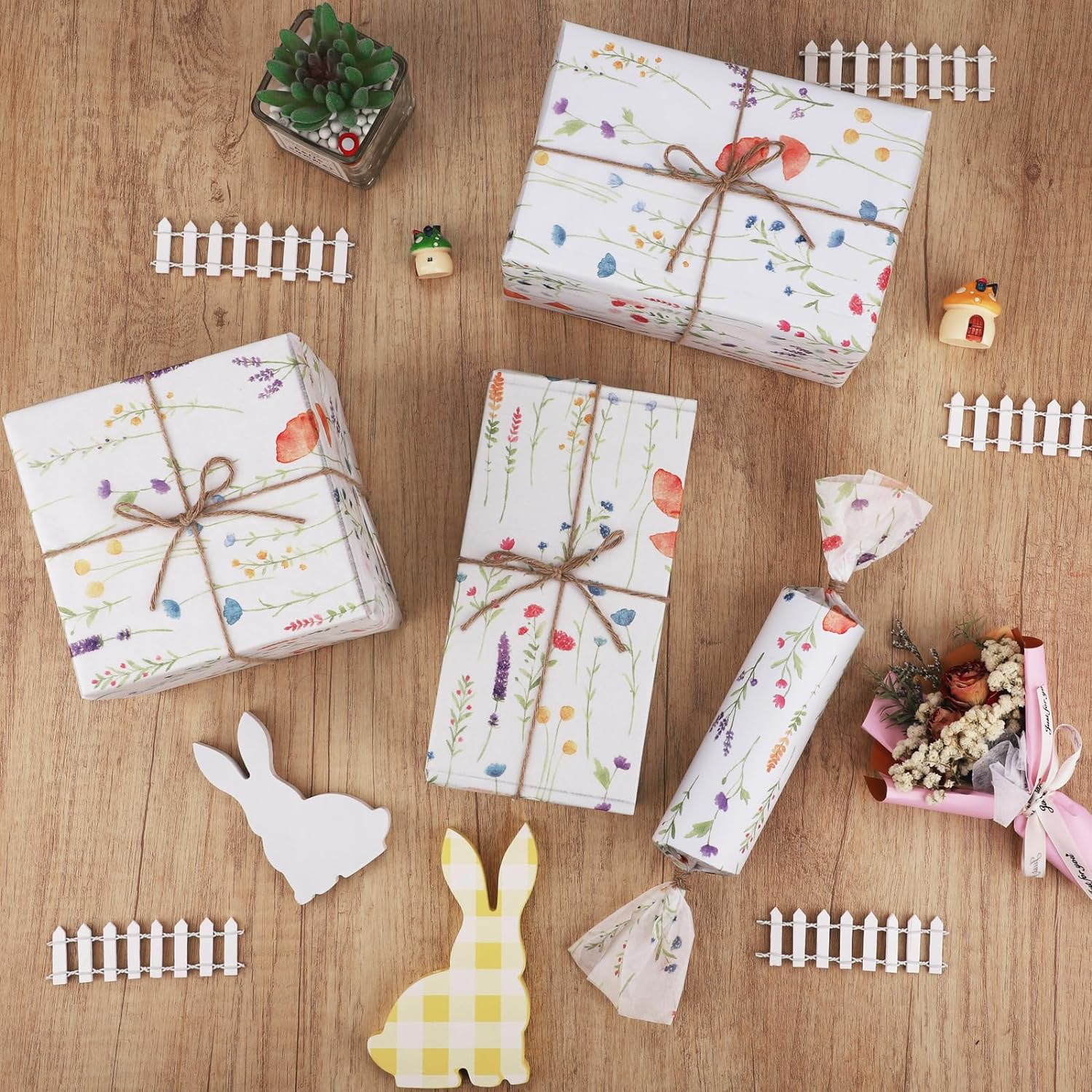 100 Sheets Spring Flower Tissue Paper, 20X14 Inches, Easter Plaid Party Supply, Gift Wrap, Decoration, DIY Craft, Wedding