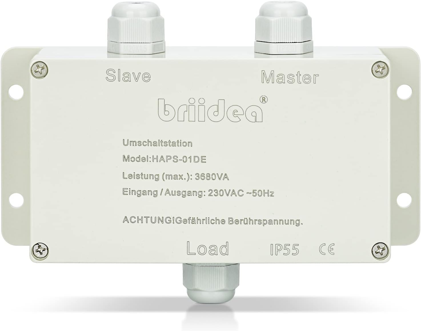 HAPS-01DE-B Switching Station for Mains Priority Switching Briidea Mains Priority Switch Motorhome 16 a 230 V, Switching Station 16 a for Camping Shore Power Inverter, Car, Boat, Outdoor, Solar, Black