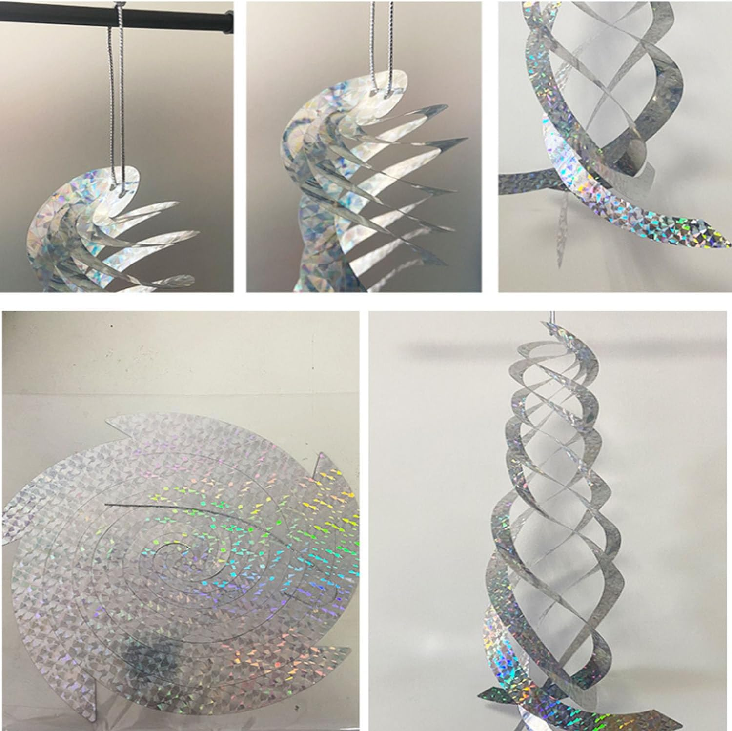 4-Piece Silver Reflective Anti-Bird Repellent Spinners, Anti-Bird Spiral Reflector Scare Tool for Garden, Balcony & Porch, Flashing Decorative Deterrent image number 6