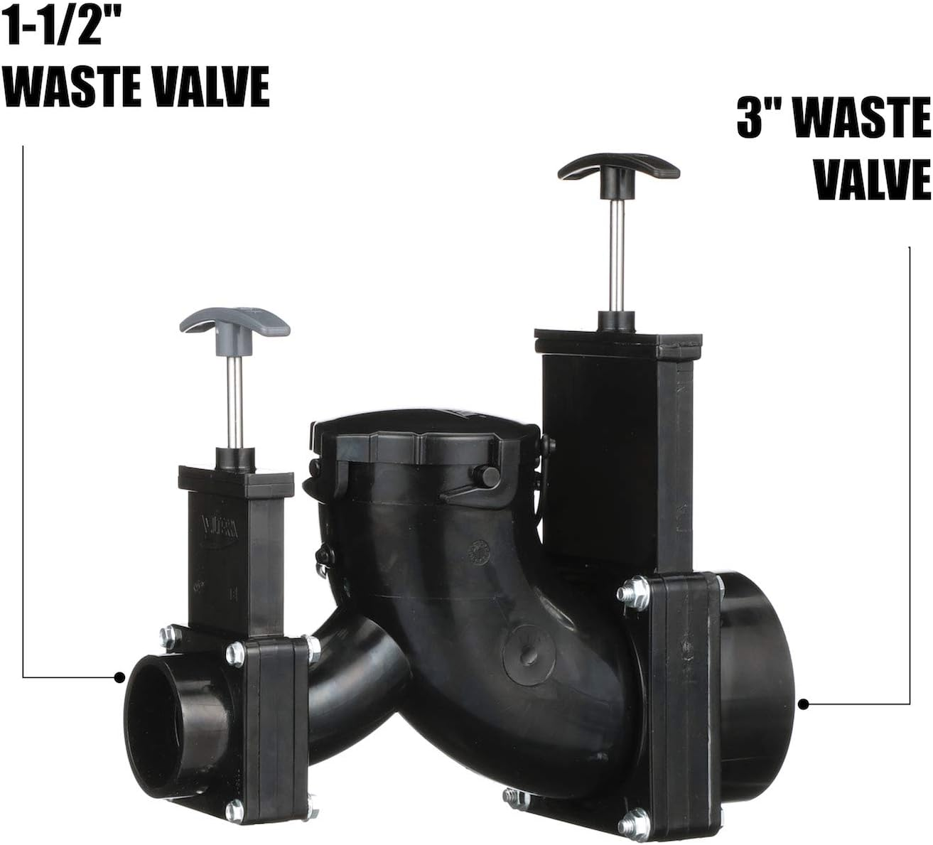 Valterra T80 Ell Double Rotating Valve - 3" Hub X 1.5" Hub X 3" Bayonet Cap image number 1
