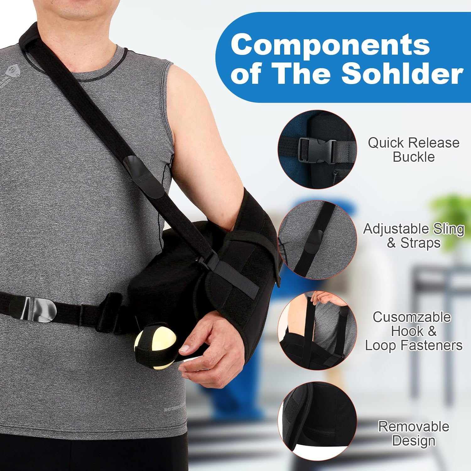 Shoulder Abduction Sling with Removable Pillow, Sholder Immobilizer for Rotator Cuff, Sublexion, Surgery, Dislocated, Broken Arm, Arm Sling for Women & Men, Fits Left & Right image number 2