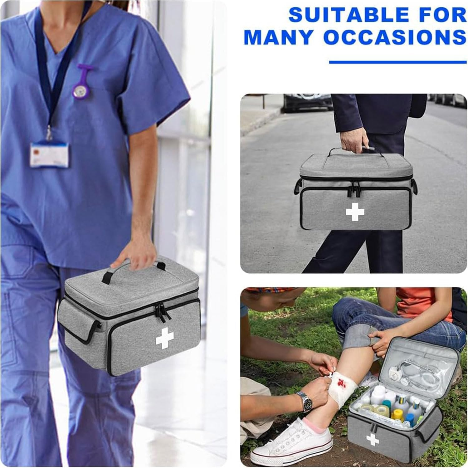 Medicine Bag, First Aid Kit, Medicine Storage Box, Travel First Aid Kits Bag, Emergency Kits Organizer, Portable Lockable Pill Bottle Organizer, Outdoor Survival Bag (Grey) image number 2