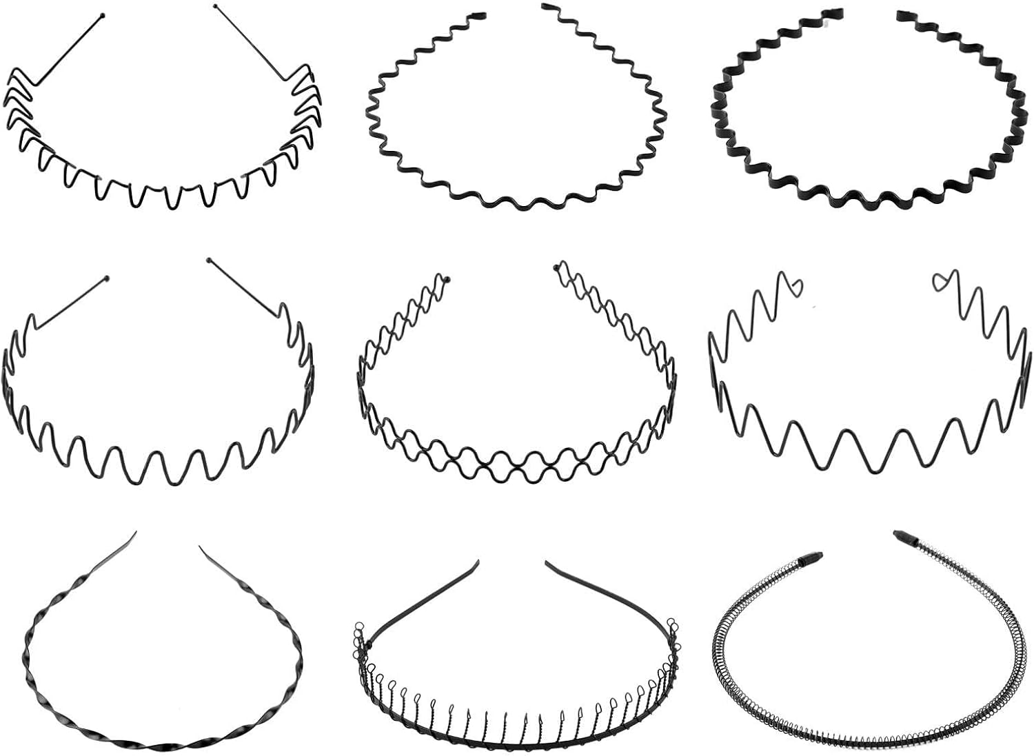 Metal Hair Band 9 Pcs, Unisex Black Headband, Adjustable Wavy Headband & Squiggle Headband, Non Slip Metal Head Band for Sports, Washing Face & Daily Wear, Hair Accessories and Gym Accessories for Men image number 5