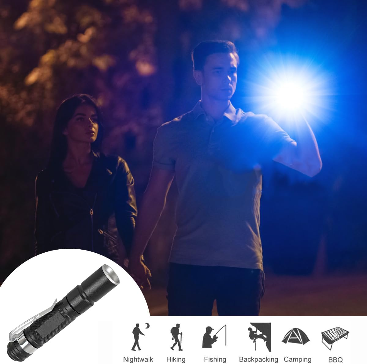 MODOAO Led Flashlights High Lumens, Multifunctional Telescopic Zoom Flash Light, Pocket Size Torch with High Light Mode, Mini Tactical Torch Light for Camping, Hiking, Fishing, Hunting image number 2