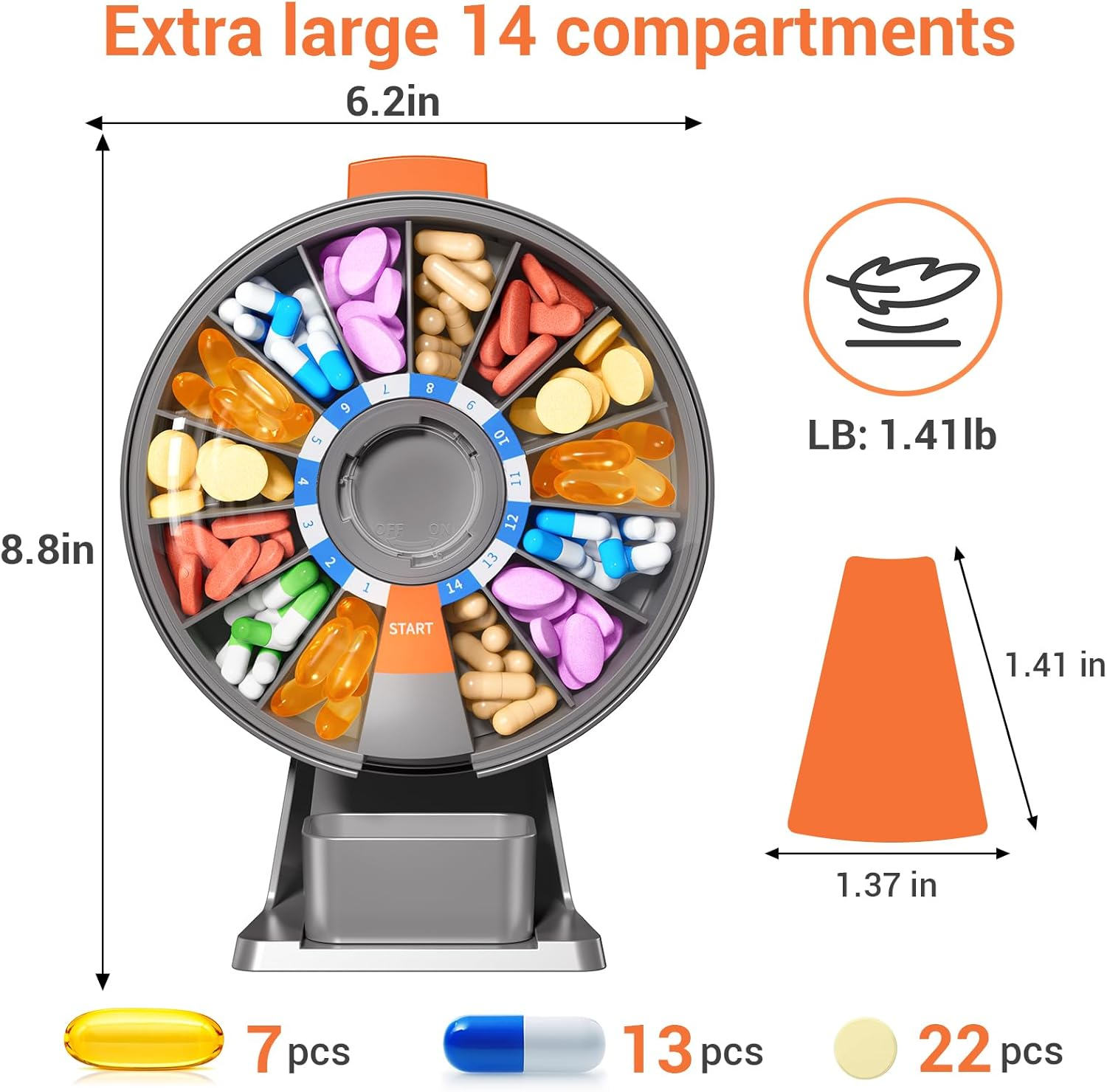 Zoksi Pill Organizer (Grey, 14 Compartments) - Blue image number 6