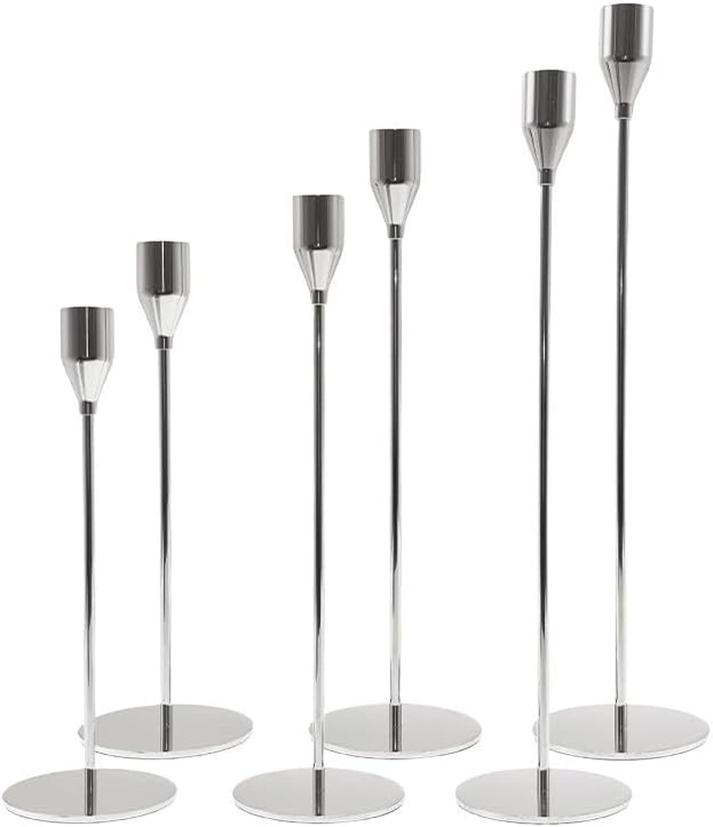 Black Candle Holders Set of 6 - Tall Taper Candlesticks for 3/4 Inch Pillar Candles - Modern Metal Candle Stands - Elegant Dining Table Centerpieces for Wedding, Party, Home Decor