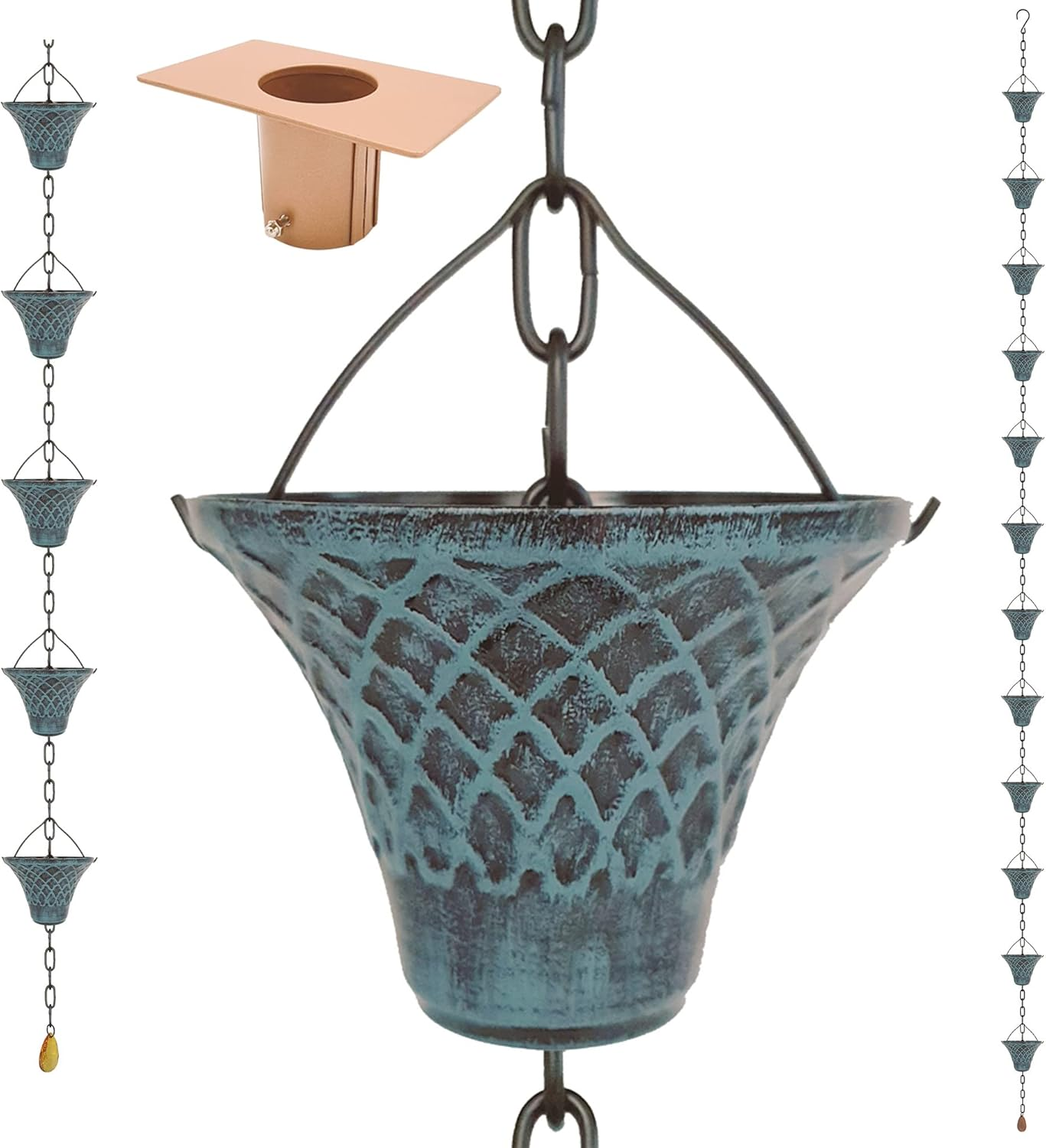 LEPTALINA 8.5FT Antique Copper Colored Iron Rain Chains for Gutter and Rain Barrel | Rust-Resistant Plated Garden D&eacute;cor Rain Chain for Downspout | Bonus Rain Chain Gutter Adapter