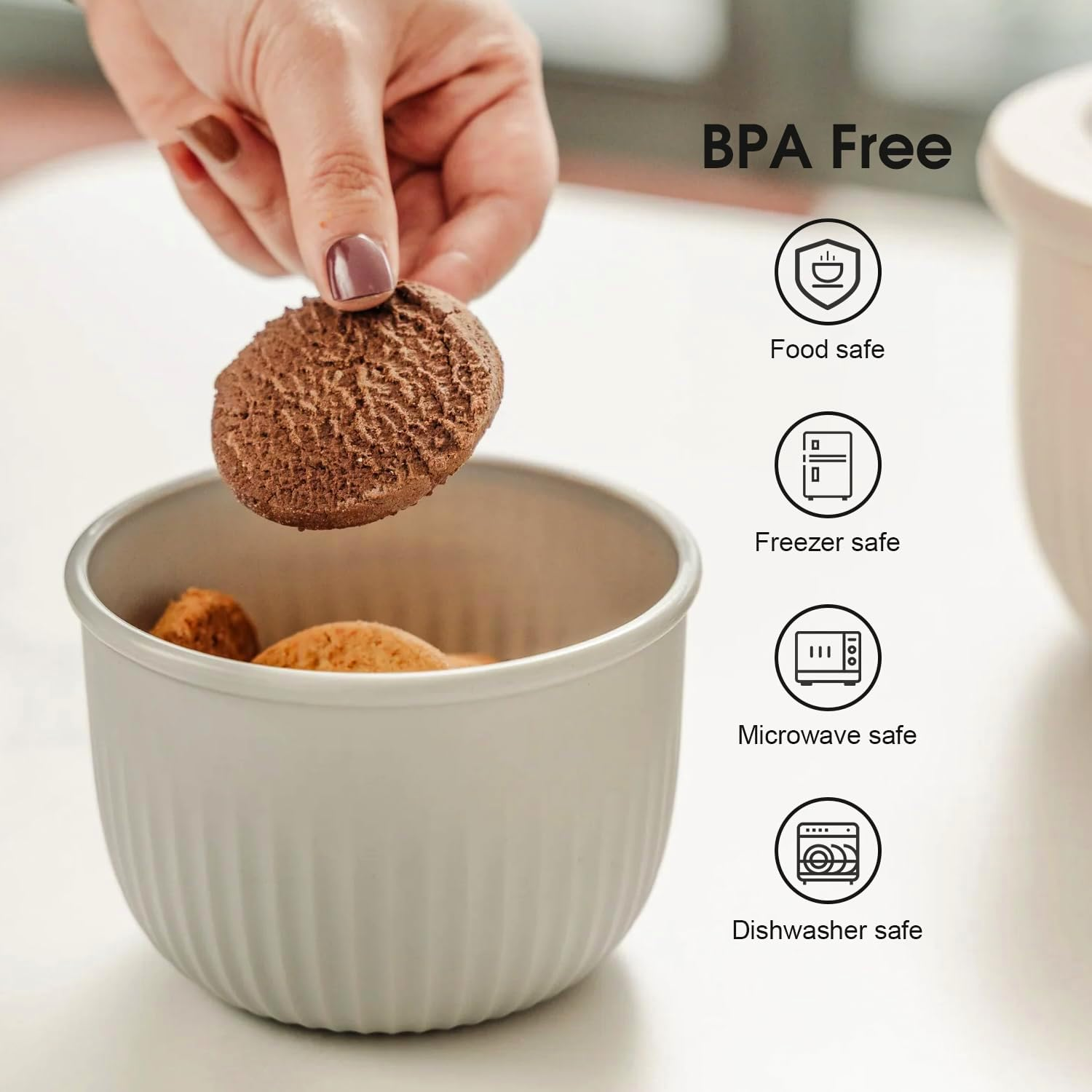 Felic 4PCS Mixing Bowl Set with Lids, round Nested Food Storage Set in Various Sizes, Versatile Plastic Mixing Bowls for Kitchen Cooking,Mixing,Baking,Prepping,Stirring,Serving (Round Shape) image number 6