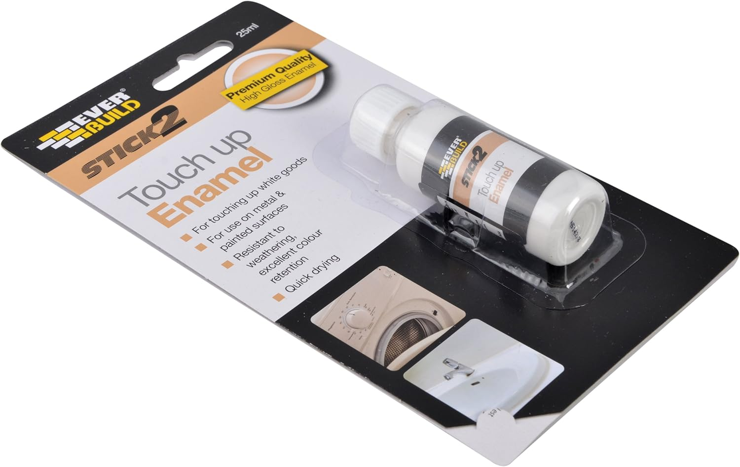 Everbuild Stick 2 Touch up Enamel &ndash; Weather Resistant &ndash; Excellent Colour Retention &ndash; Quick Drying &ndash; Premium Quality &ndash; High Gloss &ndash; White &ndash; 25Ml
