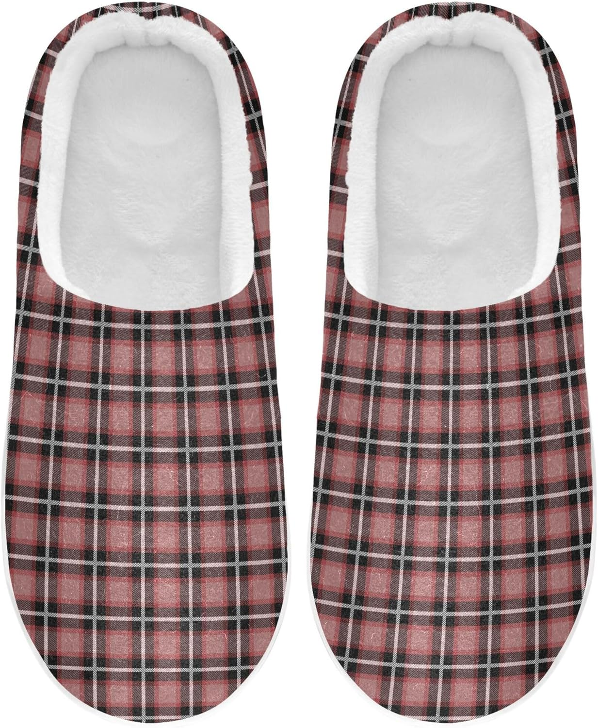 Women'S Memory Foam House Slippers Warm Plush Anti-Slip Rubber Sole Comfy Slippers Indoor Outdoor Winter Bedroom L Plaid Buffalo Pink, Color 3, 10-11 Women/8-9 Men image number 2
