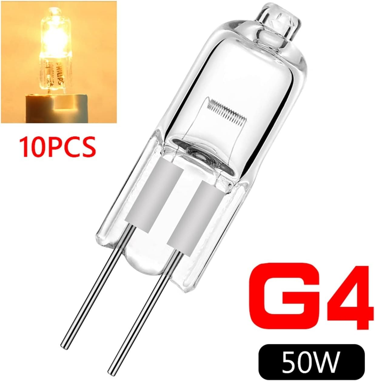 Yfcaiheng 10Pcs G4 Halogen Bulb 12V 5W 10W 20W 35W 50W G4 Halogen Bulbs Light Globe Lot JC Bi-Pin LED Lamp Warm White Replace LED Lamp (Size : 5W)