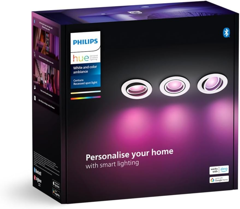 Philips Hue White & Color Ambiance Centura Pack of 3 round Recessed Spotlights, Dimmable Ceiling Lights, Intelligent Light Control via Voice and App. image number 6
